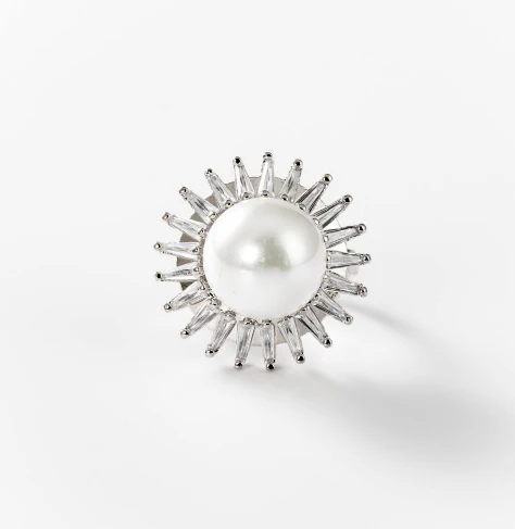 Bague perle de soleil en acier rhodié CHOGAN - Image 2