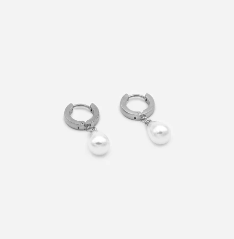 Boucles d'oreilles « Hoops & Pearls » acier inoxydable CHOGAN - Image 2