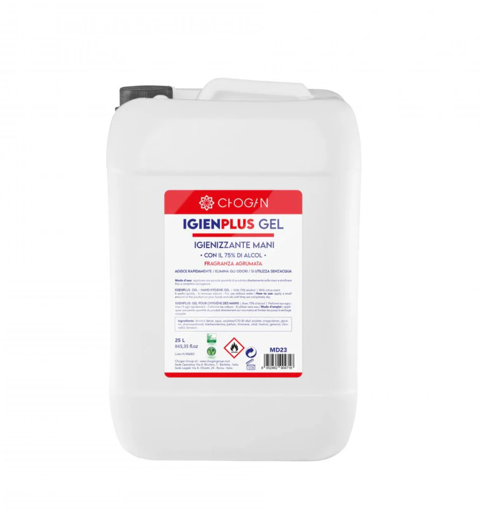 IGIENPLUS GEL HYDROALCOOLIQUE MAINS - 25 LITRES CHOGAN
